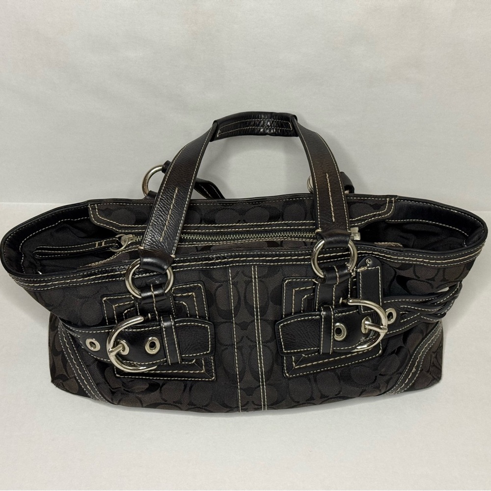 Coach Black Logo Jacquard Satchel with Silver Hardware